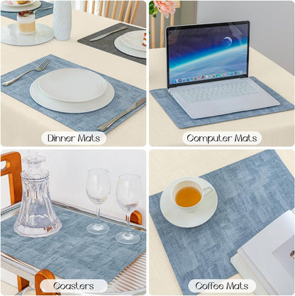 Romanstile Reversible Vinyl Placemats Set of 6, Faux Leather 100% Waterproof Oil-Proof Wipeable