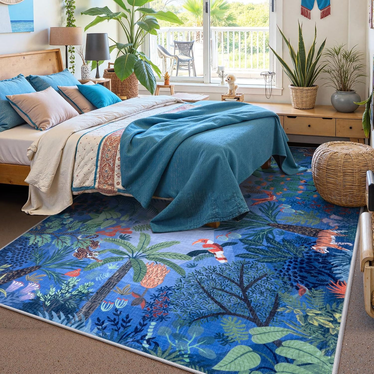 LIVEBOX Jungle Animal Print Dining Room Rugs for Under Table, Soft Modern Rug for Living Room