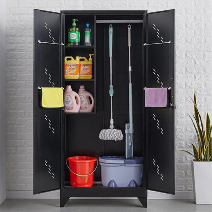 75" Metal Storage Cabinet, Tool Cabinets with Hooks, Garage Storage Cabinet with Lock, Heavy-Duty