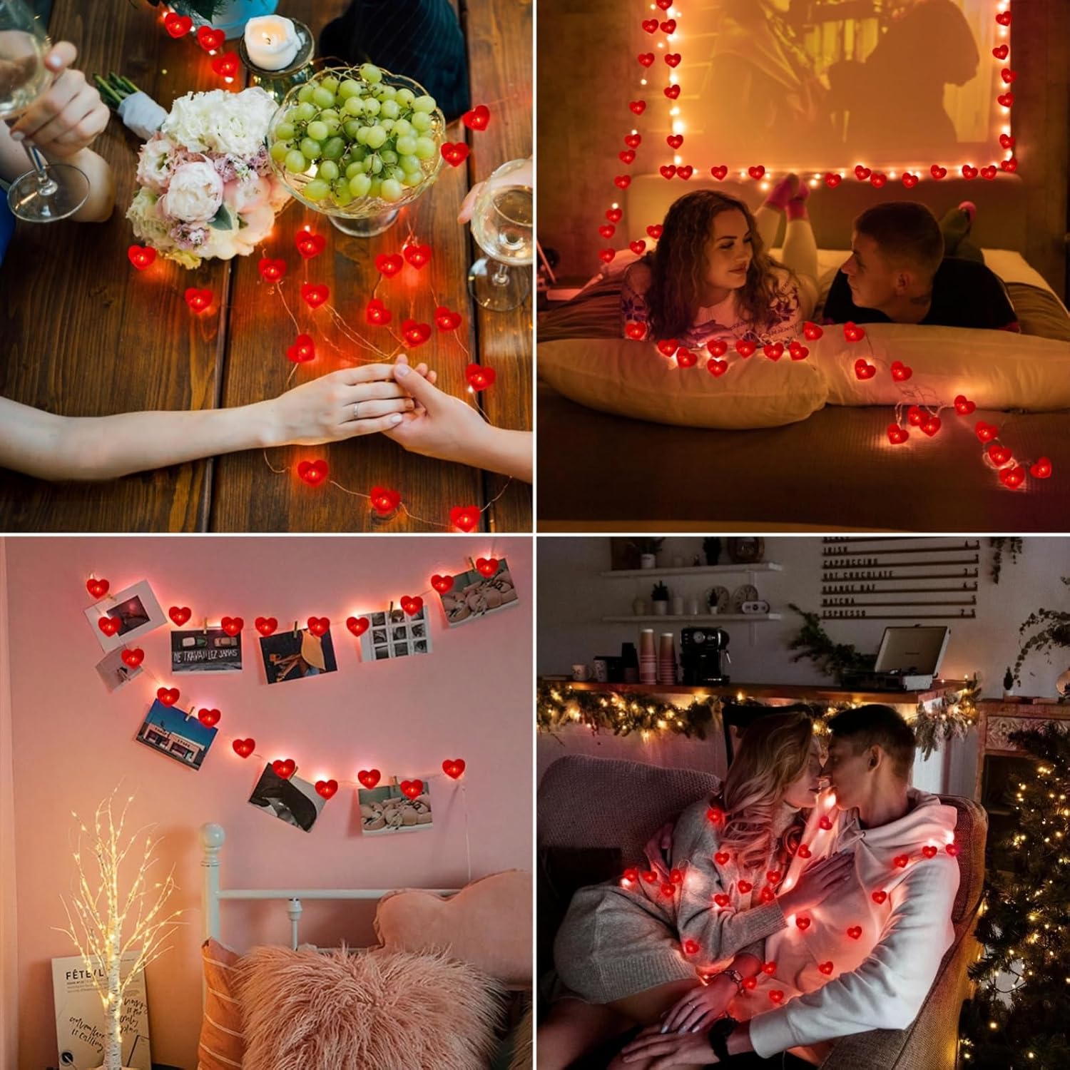 10FT Red Heart Fairy Lights Battery Operated with Timer for Mothers Day Decoration, LED String