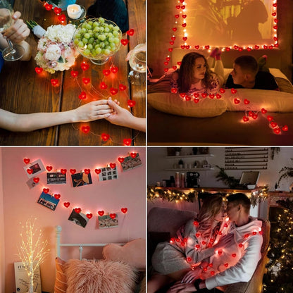 10FT Red Heart Fairy Lights Battery Operated with Timer for Mothers Day Decoration, LED String