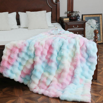 UKELER Colorful Faux Fur Throw Blanket Twin Size, Large Super Soft Fluffy Bed Blankets Throws for