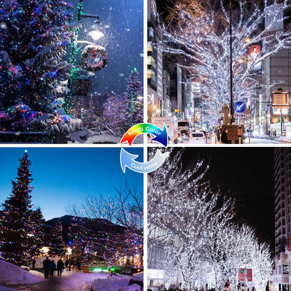 (Cool White ⇋ Multicolor) Solar Christmas String Lights Outdoor, 2-Pack 80FT 200 LED Waterproof
