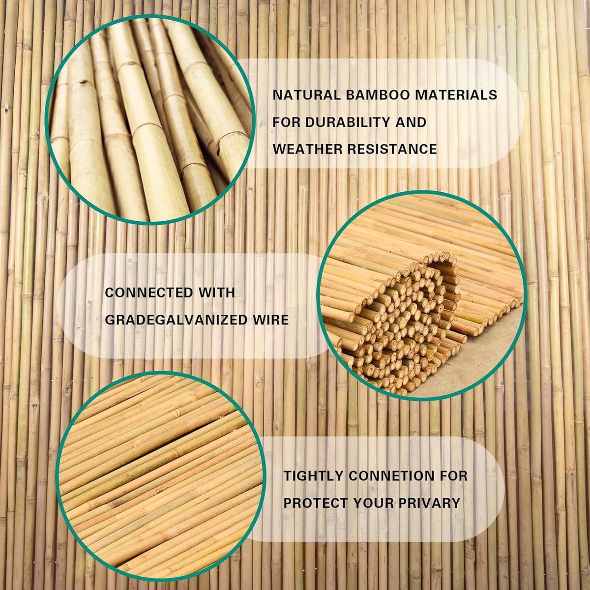 Natural Bamboo Fence 4ft H x 8ft L x 0.7In D, Eco-Friendly Privacy Fence for Outdoor Wall, Garden