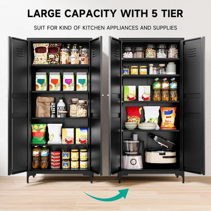 Metal Storage Cabinet with Doors and Shelves,Black Storage Cabinet with Leg,Metal Pantry