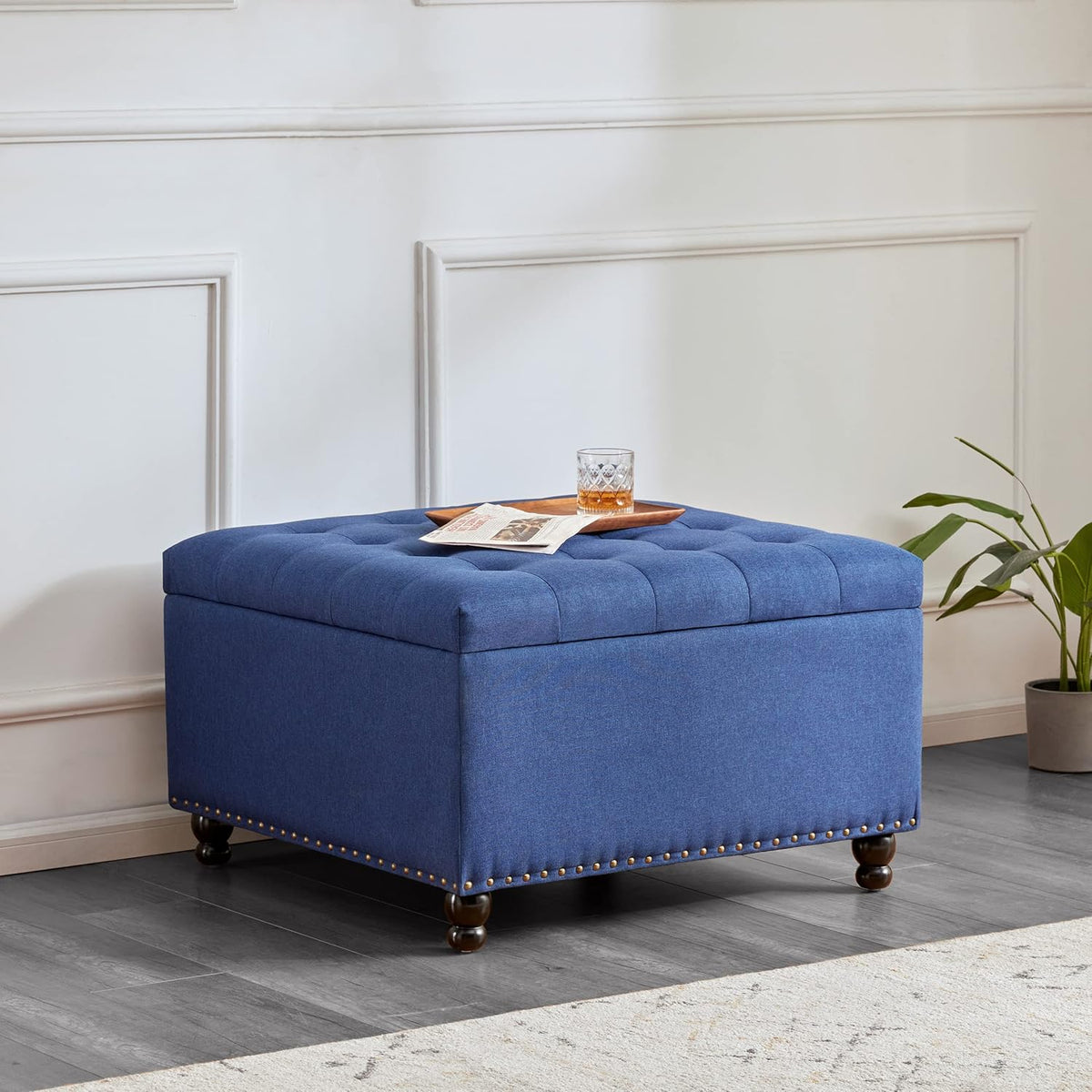 Tbfit Large Square Storage Ottoman Bench, Botton Tufted Upholstered Coffee Table Ottoman with Solid