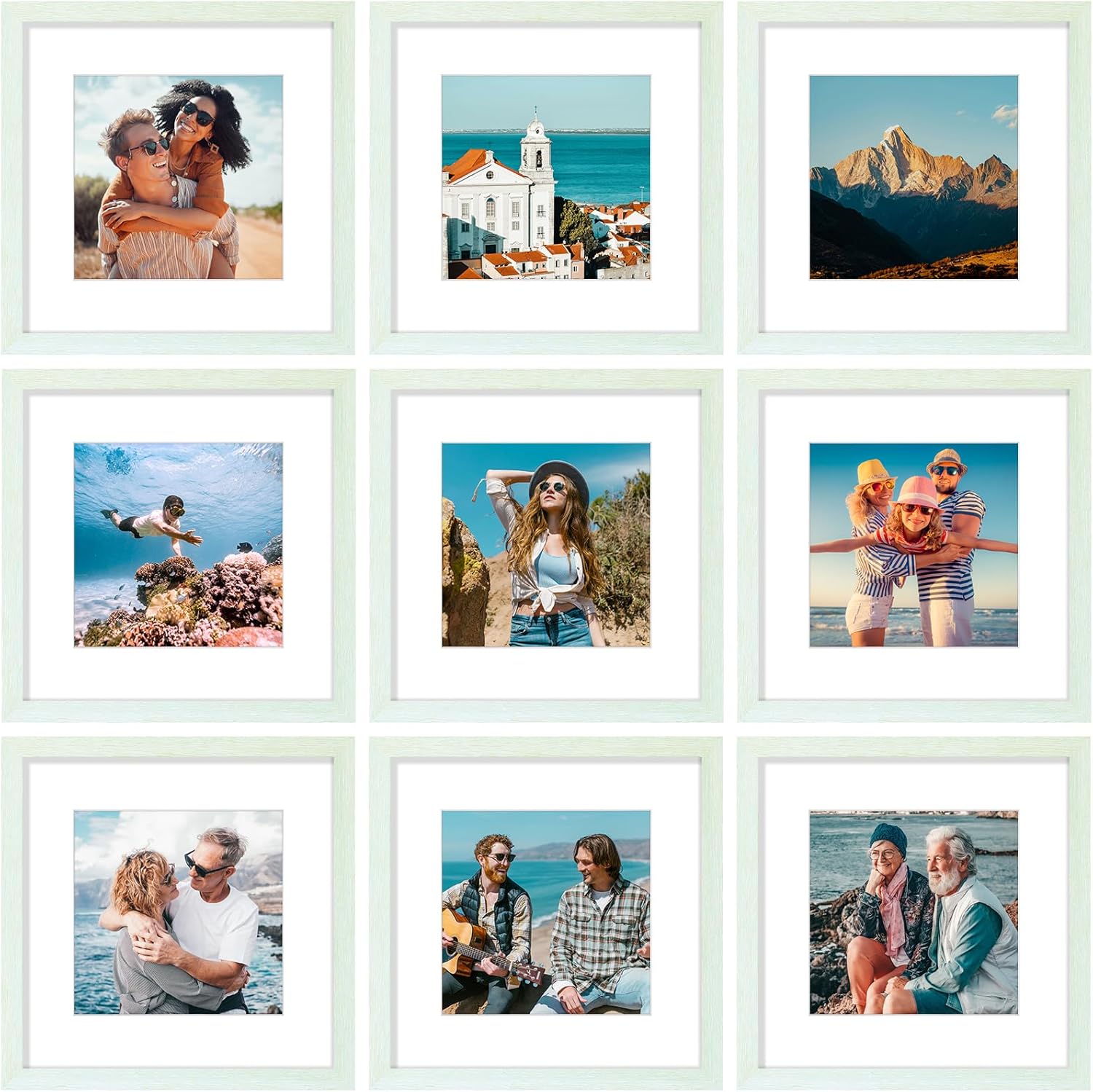 Vittanly 12x12 Picture Frames Set of 9, Shatter Resistant Plexiglass, Display 8x8 Pictures with Mat