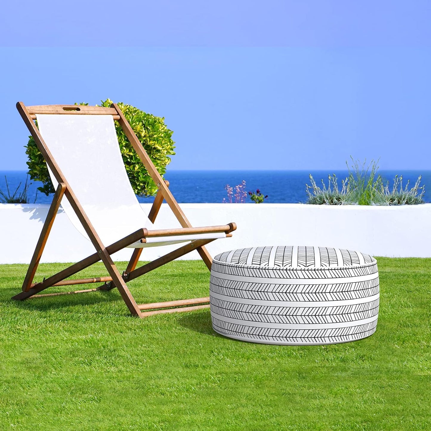 LVTXIII Outdoor/Indoor Inflatable Ottoman, Patio Footrest Stool, Portable Round Ottoman for Patio