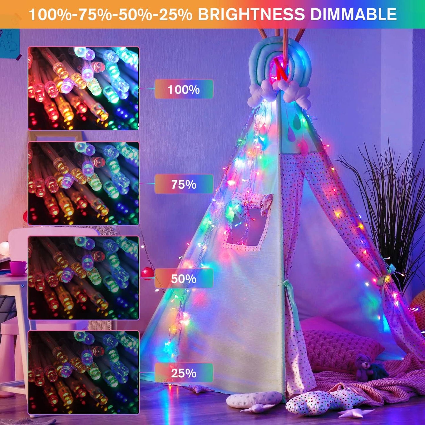JMEXSUSS 33ft 100 LED Color Changing String Lights Plug in, Warm White & Multicolor Christmas Tree