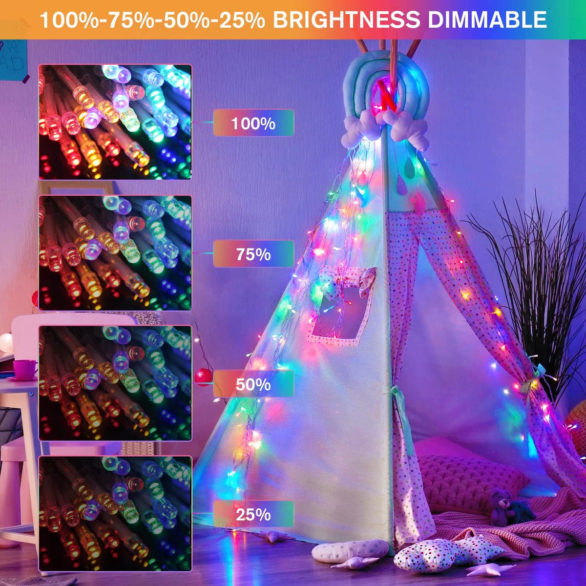 JMEXSUSS 33ft 100 LED Color Changing String Lights Plug in, Warm White & Multicolor Christmas Tree