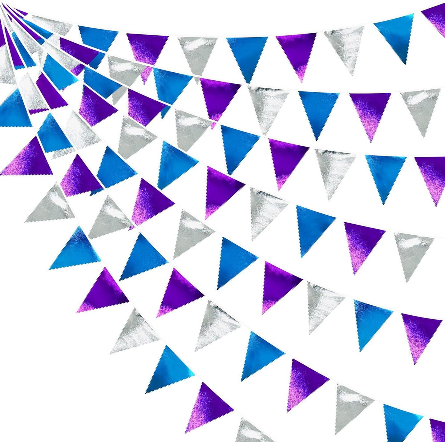 Frozen Party Decoration Purple Blue Silver Metallic Fabric Triangle Pennant Banner Flag Bunting