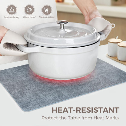 Vinyl Placemats Set of 4, Faux Leather Waterproof and Heat Resistant Place Mats, Washable Anti-Slip