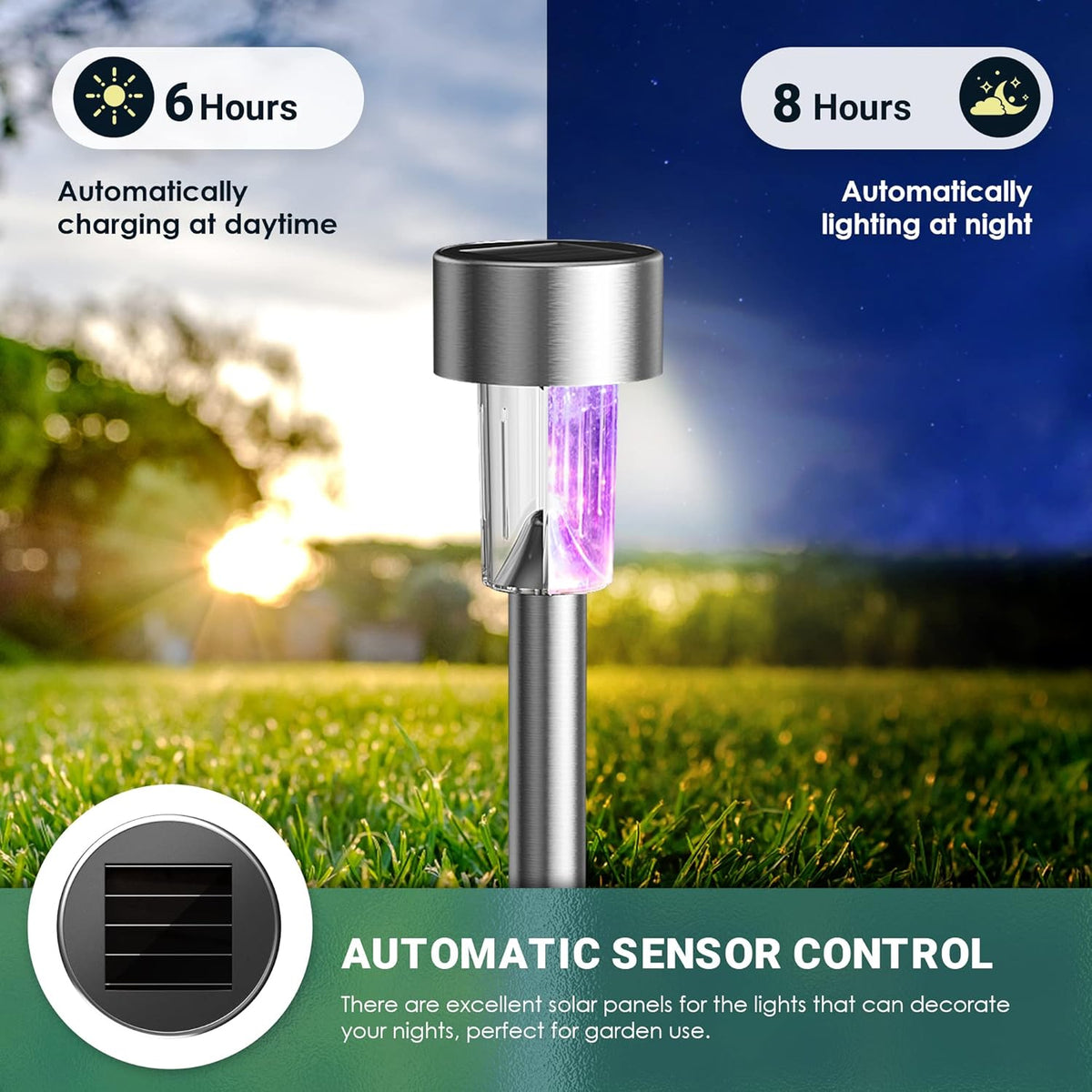GIGALUMI Solar Lights Outdoor Waterproof, 12 Pack, Stainless Steel LED Solar Garden Lights for