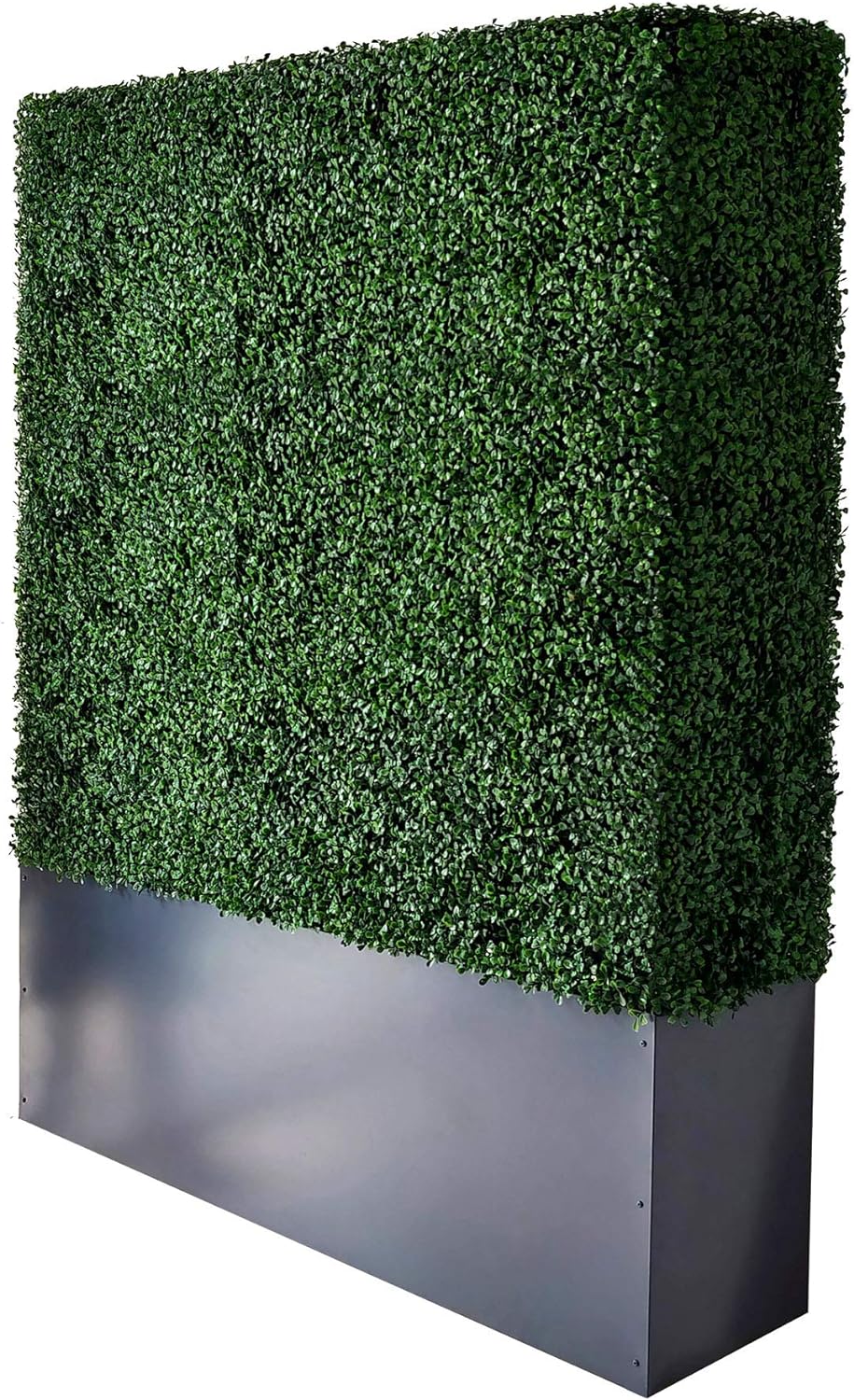 AGPL Artificial Boxwood Hedge Wall with Dark Gray Stainless Steel Planter Box(64" H 48" W 12" D)