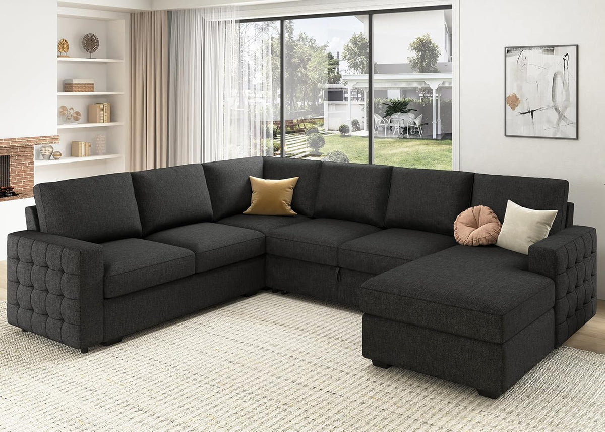 HONBAY Sectional Couch with Pull Out Bed, Sectional Sleeper Sofa with Storage, U Shape Couches for