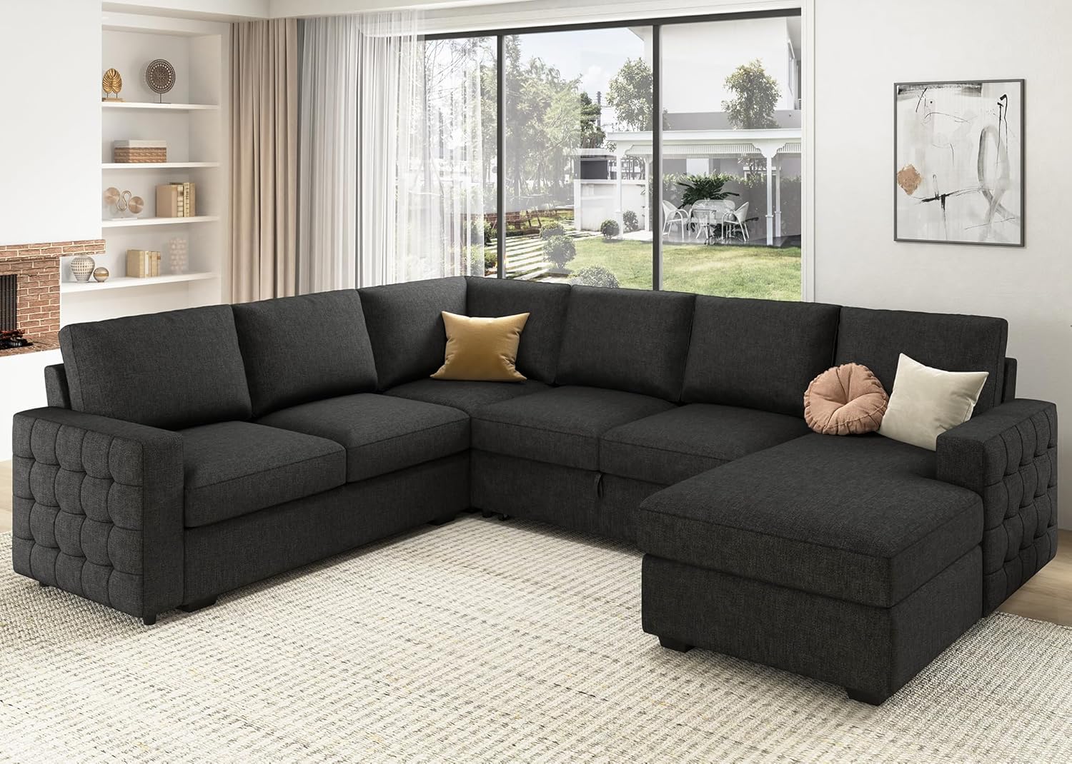 HONBAY Sectional Couch with Pull Out Bed, Sectional Sleeper Sofa with Storage, U Shape Couches for