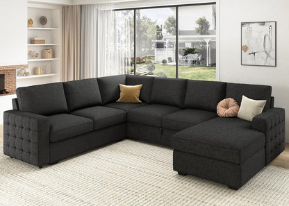 HONBAY Sectional Couch with Pull Out Bed, Sectional Sleeper Sofa with Storage, U Shape Couches for
