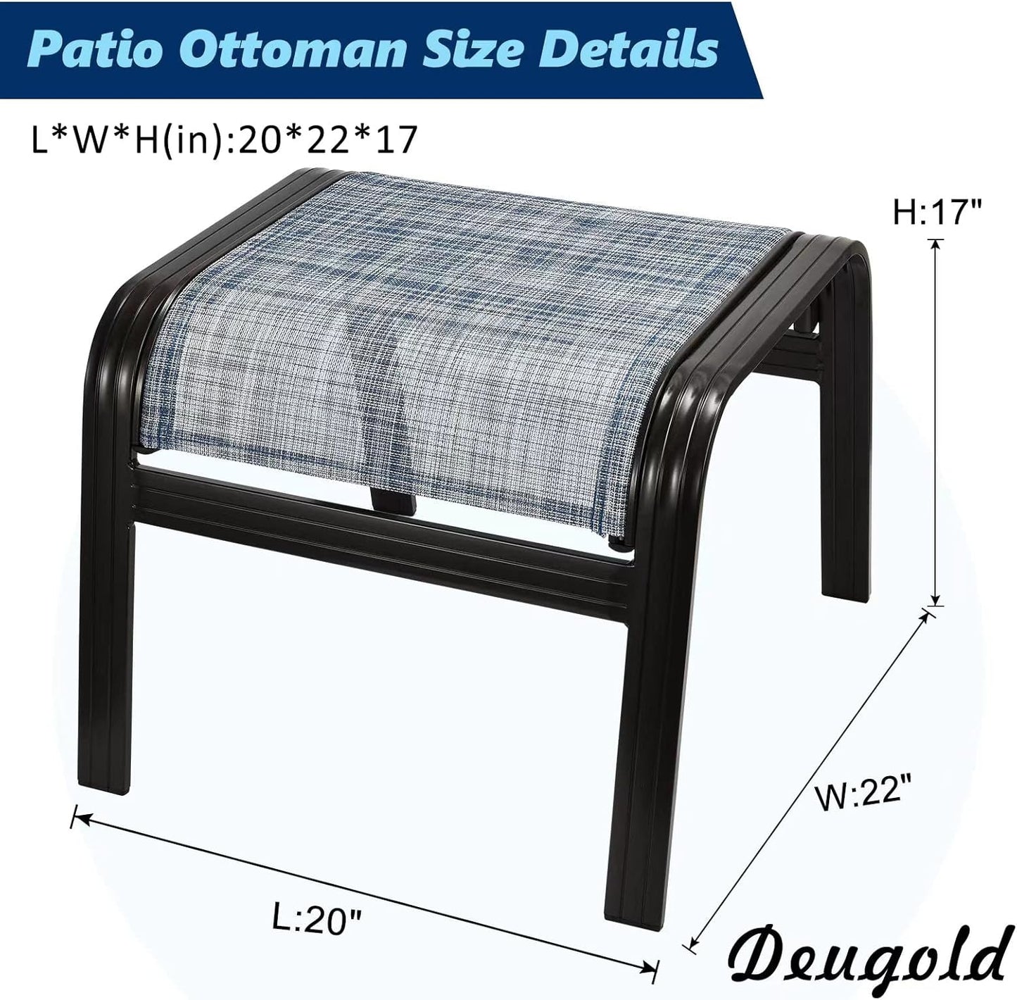 Outdoor Footstools for Patio,Textile Ottomans Metal Dining Footrests Stack Chairs for Lawn,Garden