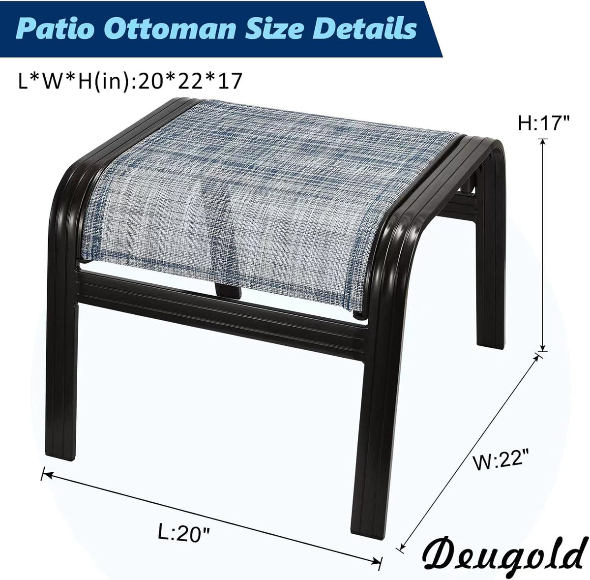 Outdoor Footstools for Patio,Textile Ottomans Metal Dining Footrests Stack Chairs for Lawn,Garden