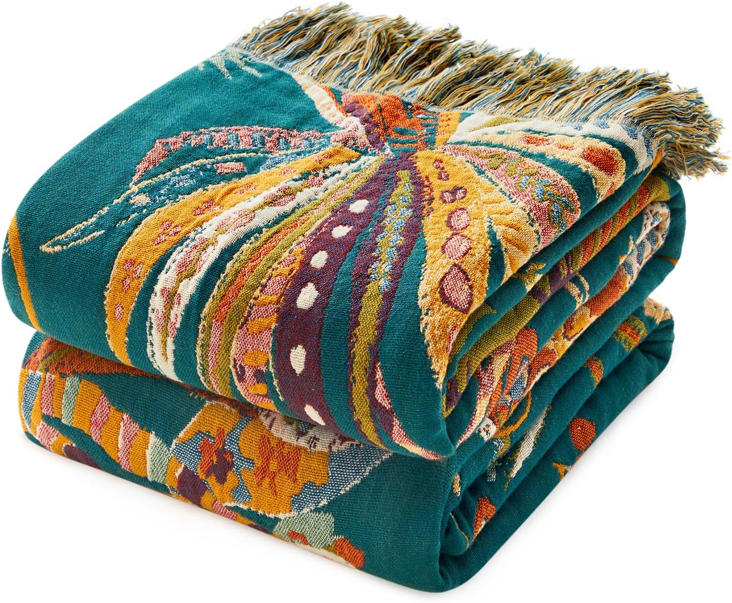 MSGKV Boho Throw Blanket for Couch Bed Chair 100% Cotton Muslin Breathable Embroidery Blanket