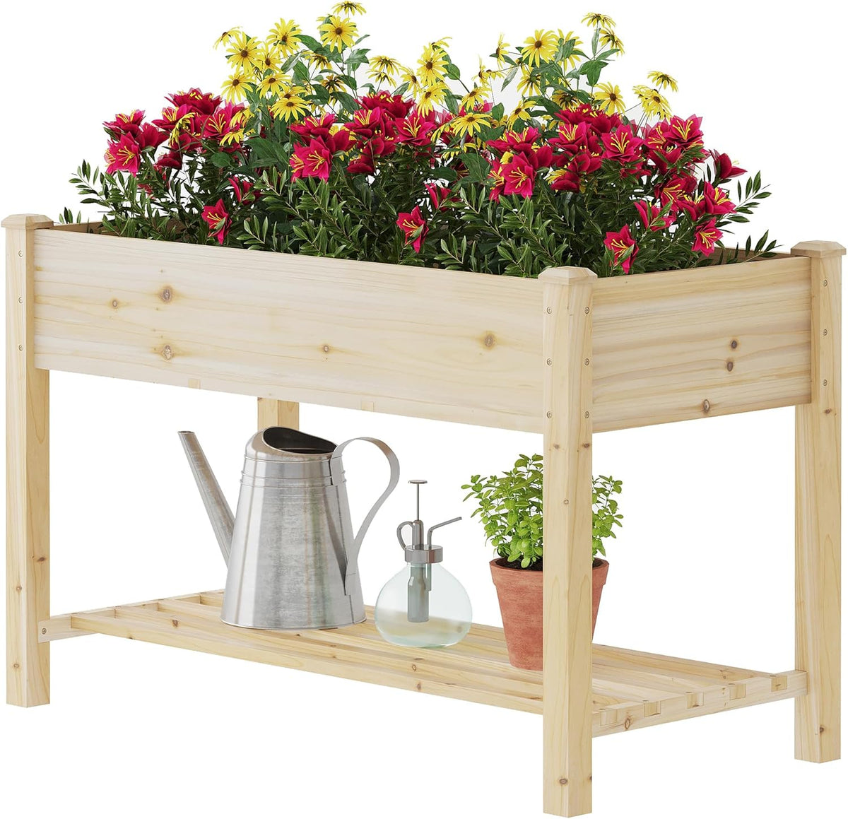 GHWIE Raised Garden Bed with Shelf,Elevated Wooden Planter Box with Legs,Garden Planter for