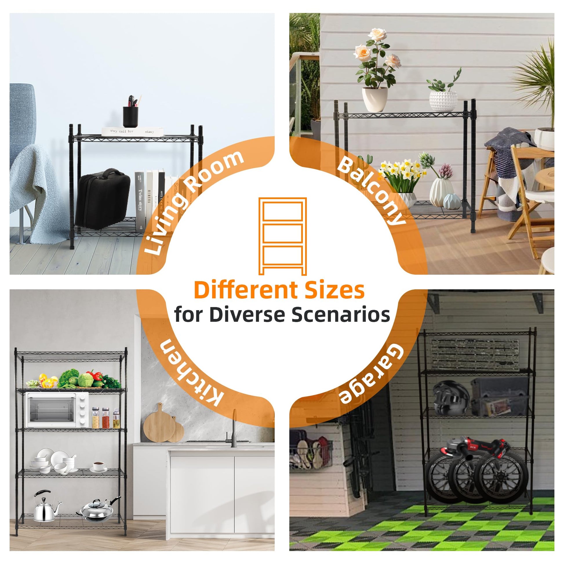 Elevon 5-Tier Storage Shelves, Adjustable Metal Wire Shelving Unit with Leveling Feet Heavy Duty