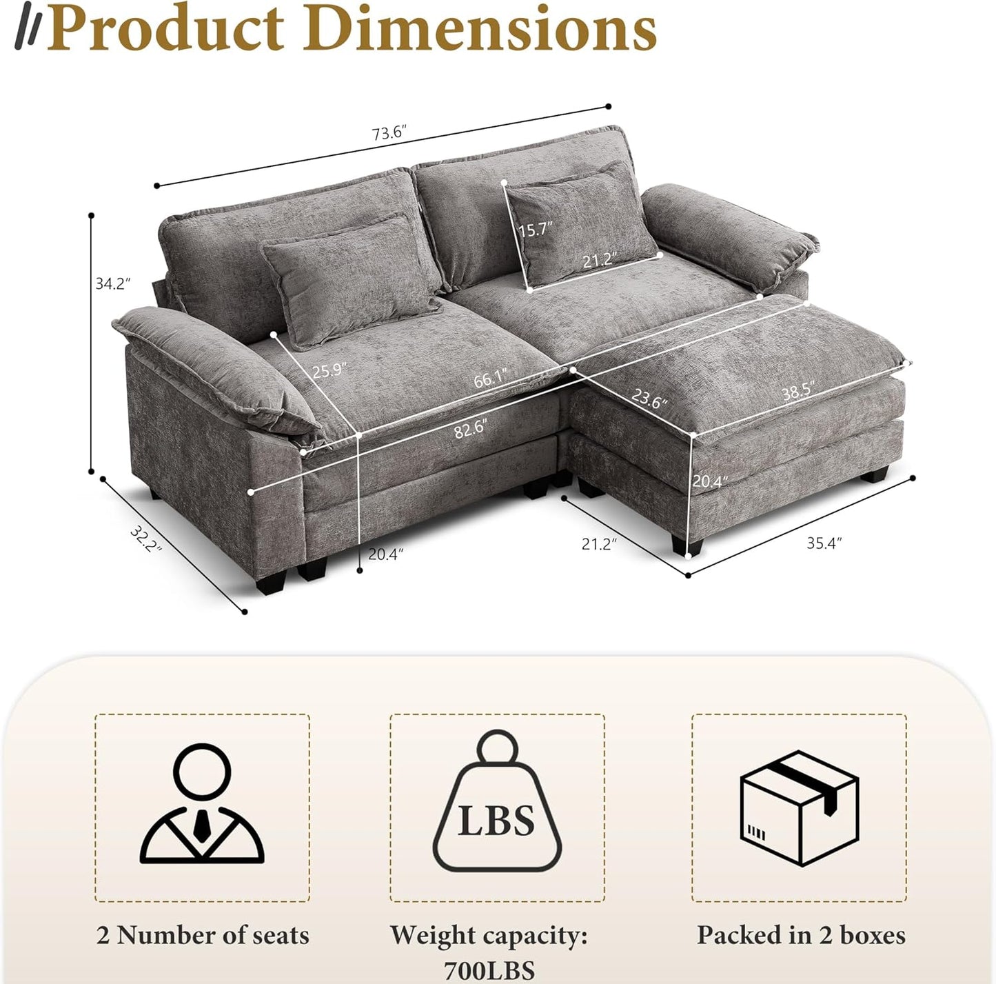 URRED Modular Sectional Sofa Comfy Cloud Couch, Modern Chenille Sofa Sleeper Deep Seat Couches with