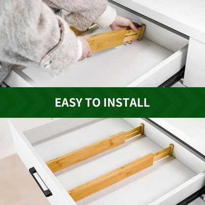 VaeFae Adjustable Bamboo Drawer Dividers, Expandable Drawer Organizer for Kitchen, Bedroom