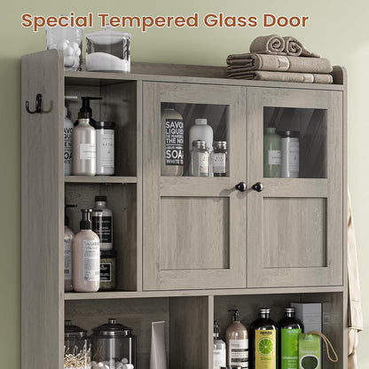 Itaar Over The Toilet Storage Cabinet, Over Toilet Bathroom Organizer with Glass Doors & Toilet