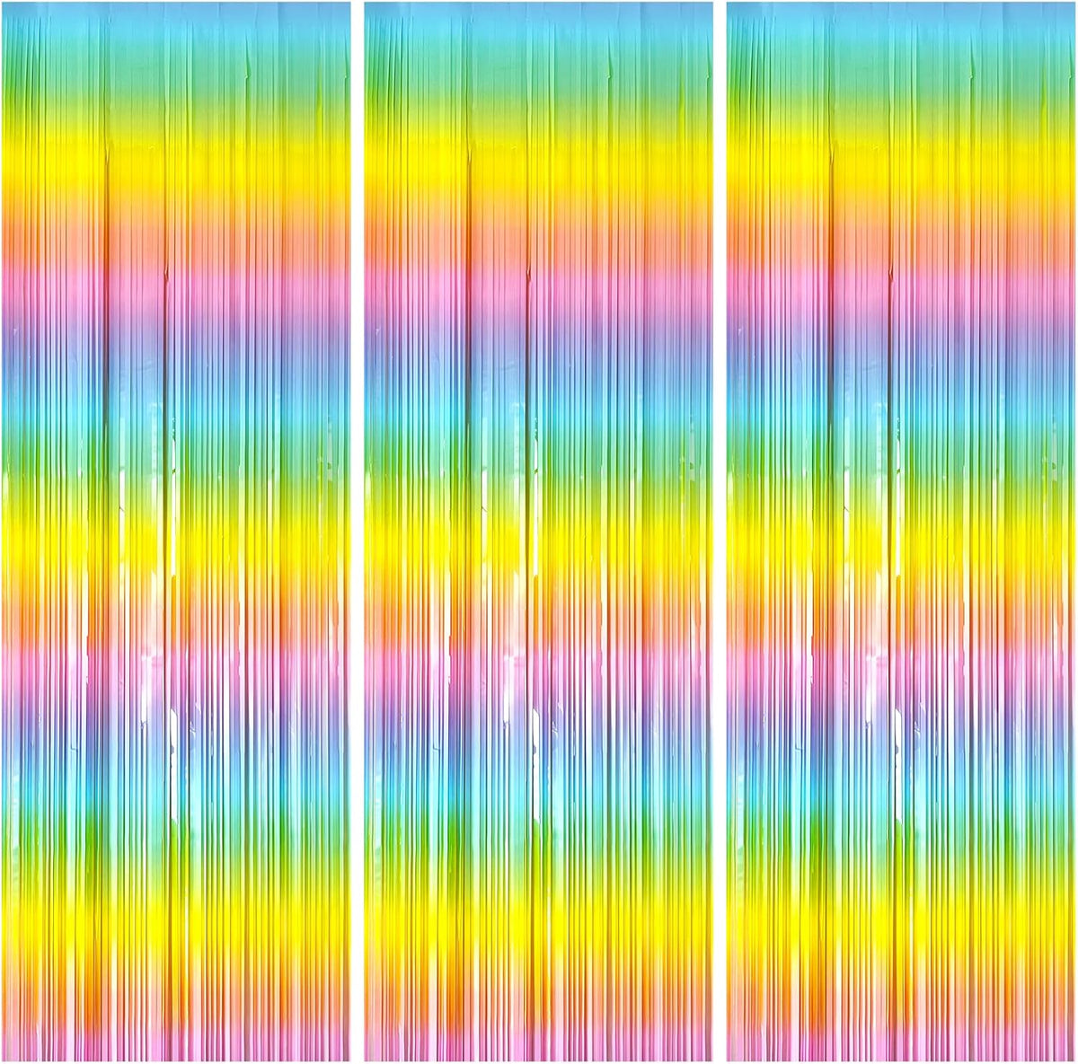 3 Pack Backdrop Pastel Rainbow Foil Fringe Backdrop Curtains Dance Party Decorations Photo Booth