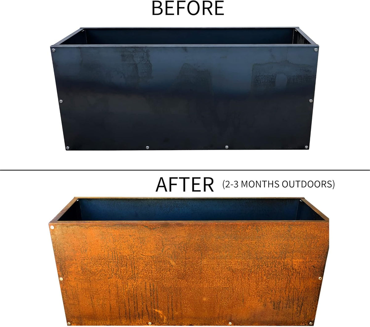 DIY CARTEL Corten Steel Rectangular Outdoor Planter Box, Rustic & Modern Farmhouse Design, Large