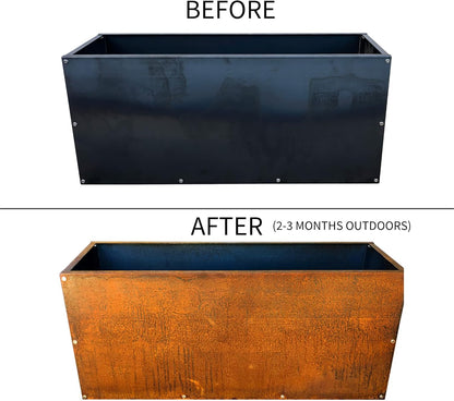 DIY CARTEL Corten Steel Rectangular Outdoor Planter Box, Rustic & Modern Farmhouse Design, Large
