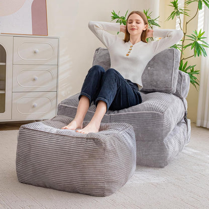 HIGOGOGO Square Stuffed Pouf Ottoman, Corduroy Poufs with Foam Chunk Filling, Furry and Fluffy Pouf