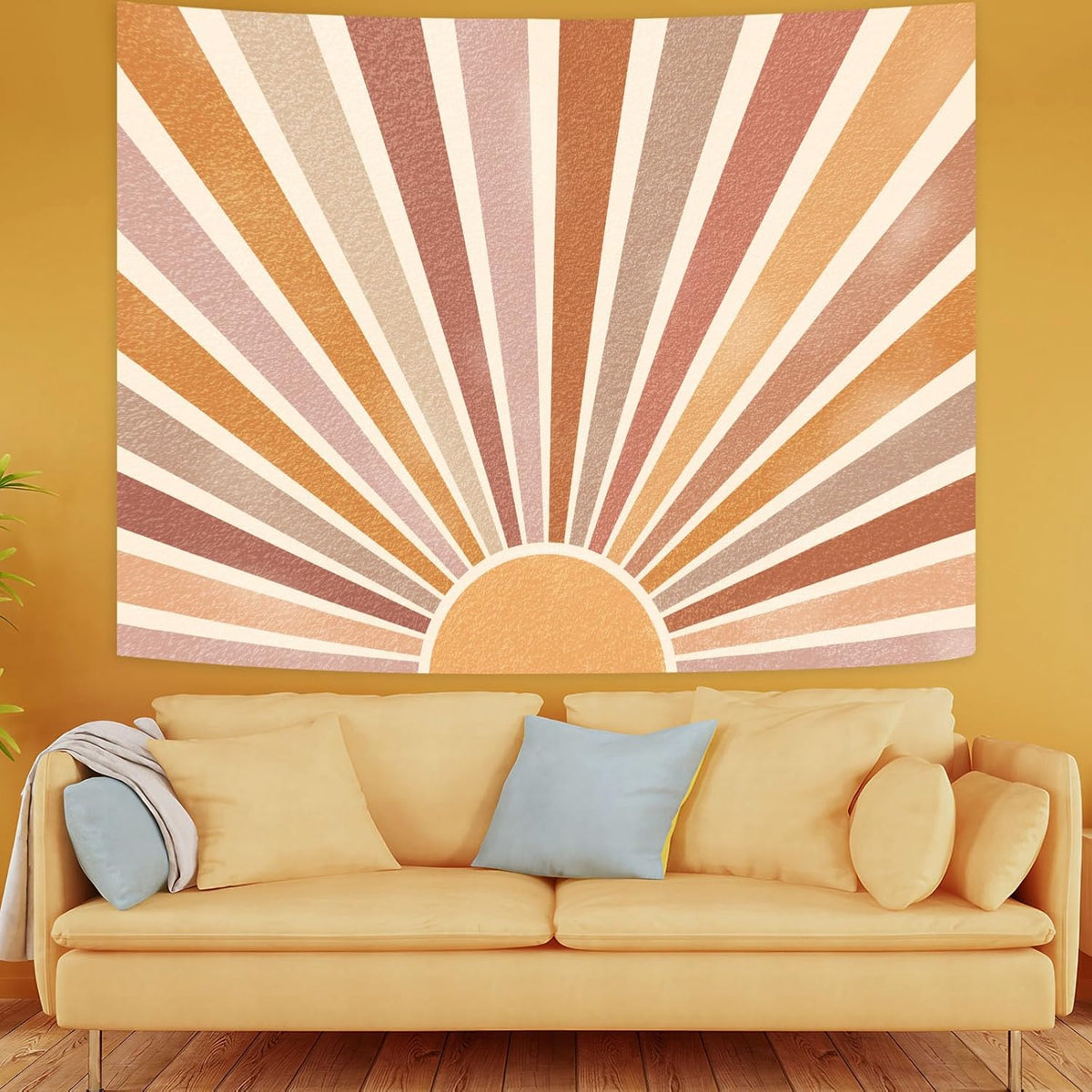 Kanuyee Retro Burning Sun Tapestry Wall Hanging, Vintage 70s Abstract Geometric Sunrise Tapestries
