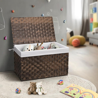 Wicker Storage Basket with Lid, 27.7 Gallon (105L) Large Blanket Basket with Lid, Woven Storage Bin