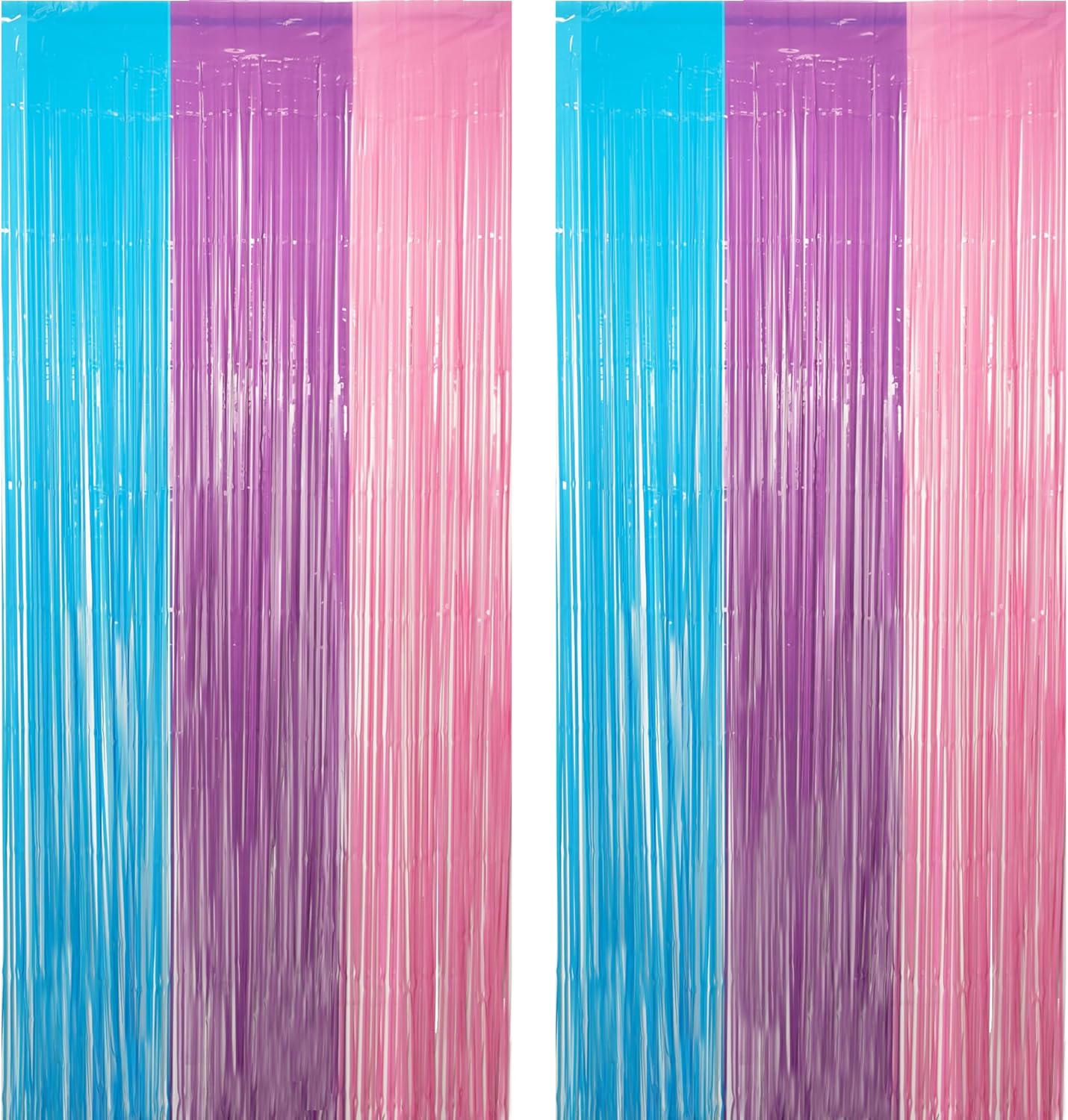 Blue Purple Pink Tinsel Backdrop - GREATRIL Pastel Foil Fringe Curtain Streamers for Pony Theme