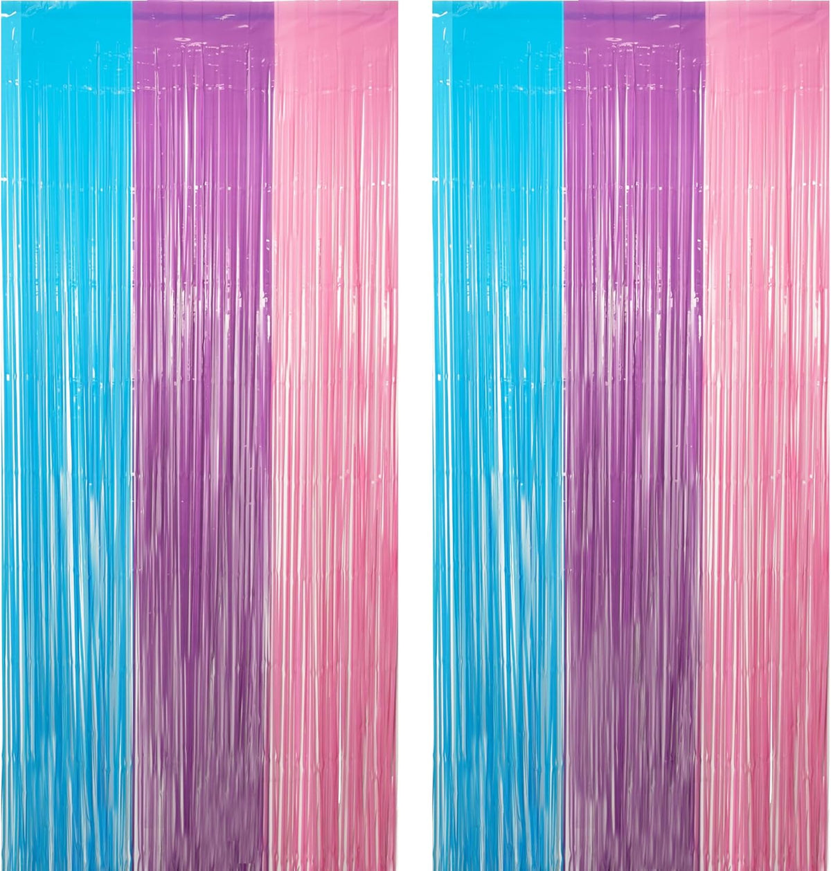 Blue Purple Pink Tinsel Backdrop - GREATRIL Pastel Foil Fringe Curtain Streamers for Pony Theme