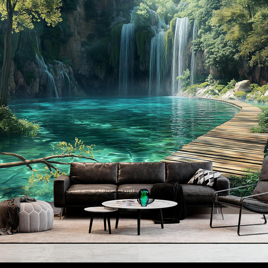 BSFHH Nature Tapestry Forest Tree Sea Cave Wall Hanging, Stream Through Rainforest Landscape Wall