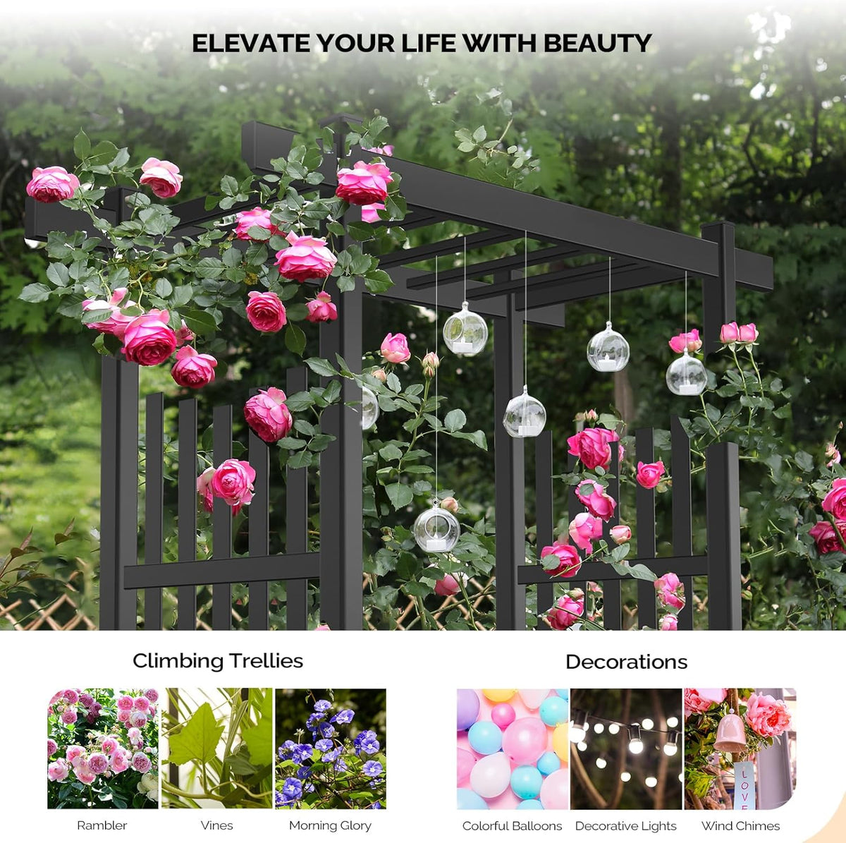 VINGLI Garden Arbor, PVC Wedding Arch for Ceremony Party, Garden Trellis for Climbing Plants