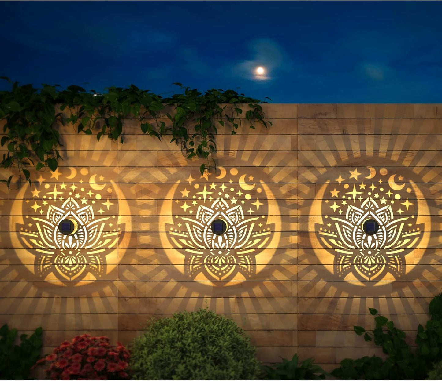 4 Pack Solar Fence Lights Metal Solar Powered Outdoor Wall Deck Lights Lotus Theme Waterproof Fence