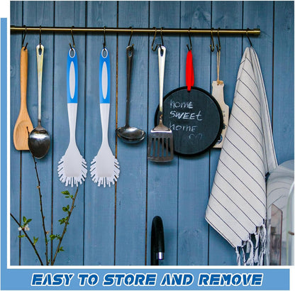 Hsei 10 Pcs Blue Kitchen Scrub Dish Brush Bulk with 11 Inch Anti Slip Handle Cleaning Dish Scrubber