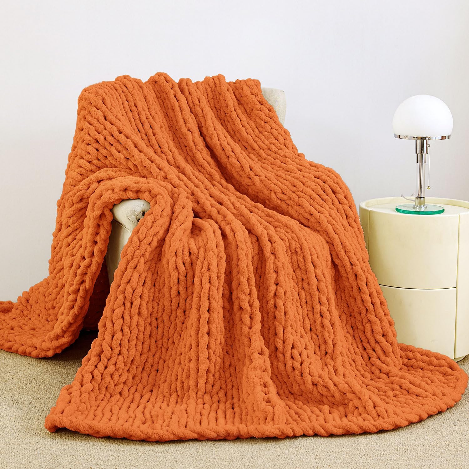 Admitrack Chunky Knit Blanket Throw, 100% Hand Knit Chenille Throw Blanket for Sofa & Home Decor