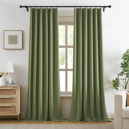 KangBang Sage Green Pinch Pleat Blackout Curtains 96 Inches Long for Living Room, Pinch Pleated