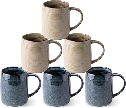 GBHOME Large Ceramic Coffee Mugs Set of 6, 18oz Handmade Stoneware Coffee Mugs Set for