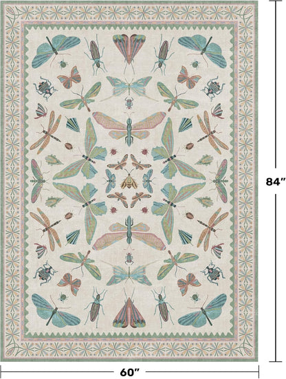 5x7 Pink and Green Nursery Rug - Colorful Rug for Bedroom, Living Room, Insect Butterfly Floral