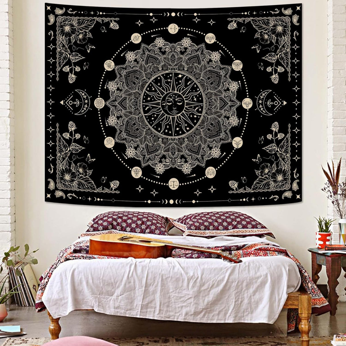Lunerfex Sun and Moon Mandala Tapestry Boho Tapestry for Bedroom Black and White Tapestries Wall