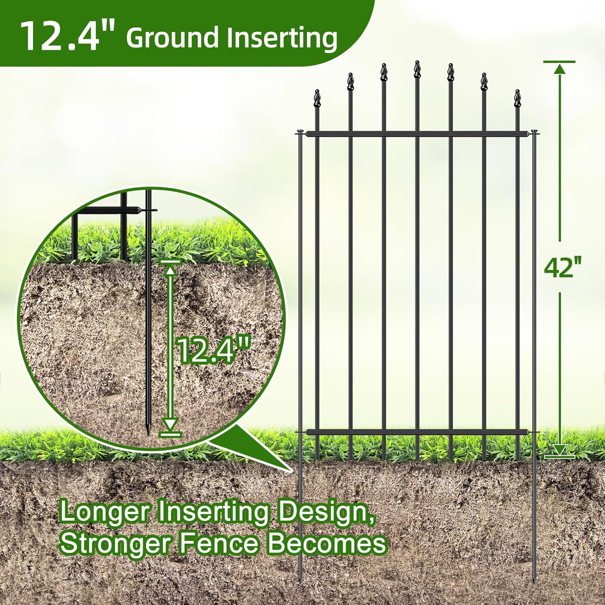Metal Garden Fence 42 in H x 12 ft L, 6 Panels + 7 Stakes Border Dog Fence Panels Animal Barrier