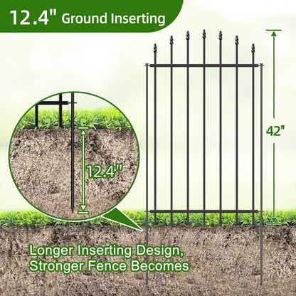 Metal Garden Fence 42 in H x 12 ft L, 6 Panels + 7 Stakes Border Dog Fence Panels Animal Barrier