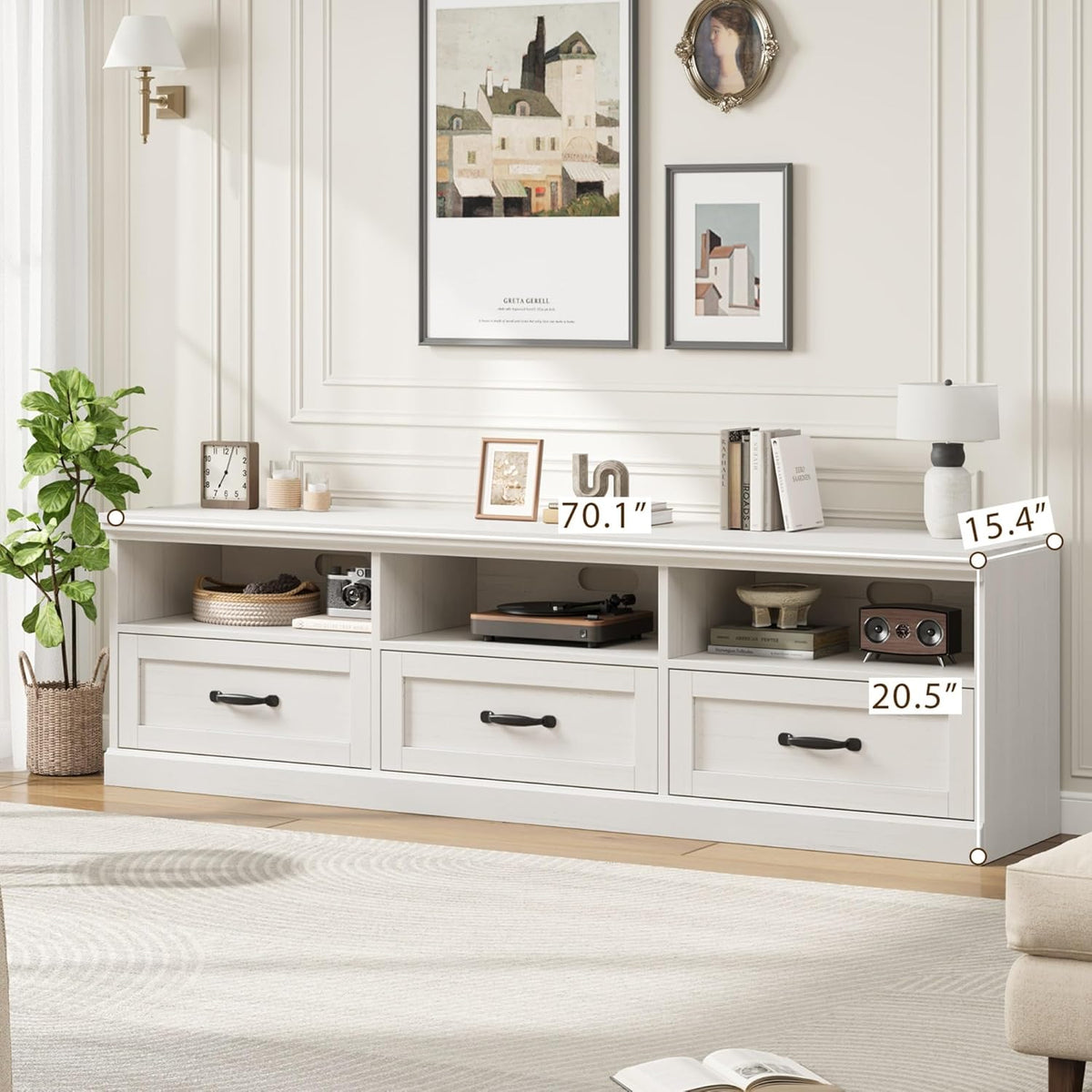 IDEALHOUSE 70in TV Stand for TVs up to 80", Mid Century Modern Entertainment Center with Storage