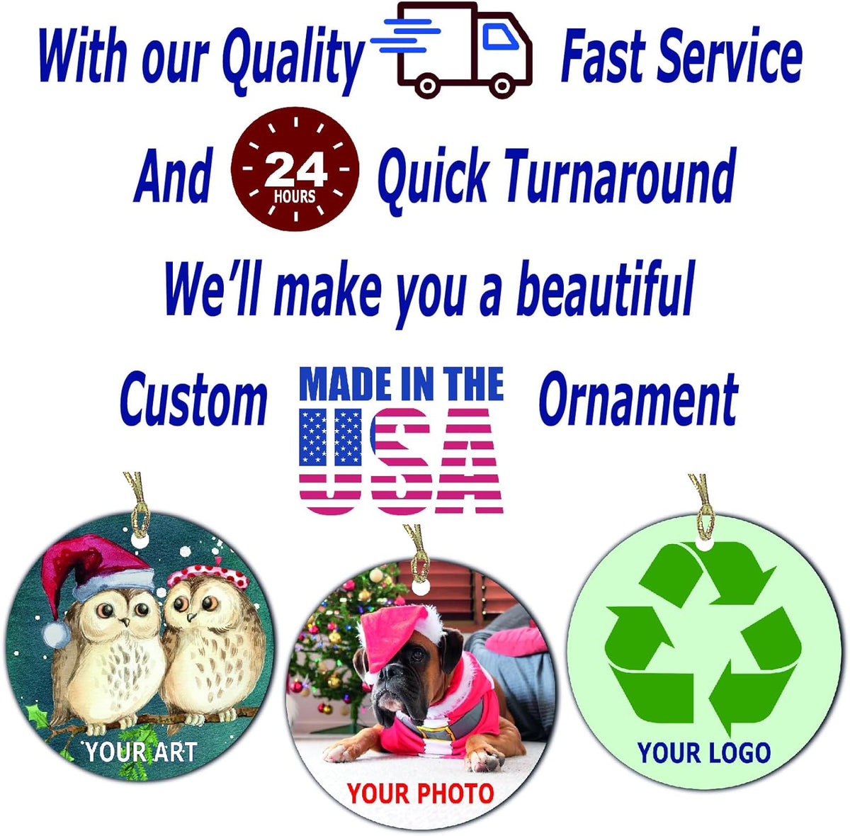 Personalized Christmas Ornament, Add Photo Text or Art Design and Make Your own Customized 3”